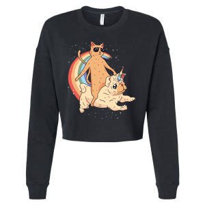 Cat Riding Unidog Funny Dog Unicorn Cropped Pullover Crew