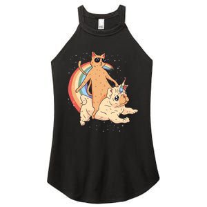 Cat Riding Unidog Funny Dog Unicorn Women's Perfect Tri Rocker Tank