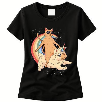Cat Riding Unidog Funny Dog Unicorn Womens T-Shirt