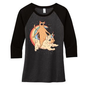 Cat Riding Unidog Funny Dog Unicorn Women's Tri-Blend 3/4-Sleeve Raglan Shirt