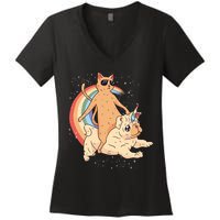 Cat Riding Unidog Funny Dog Unicorn Women's V-Neck T-Shirt
