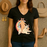 Cat Riding Unidog Funny Dog Unicorn Women's V-Neck T-Shirt