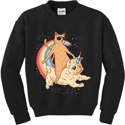 Cat Riding Unidog Funny Dog Unicorn Kids Sweatshirt
