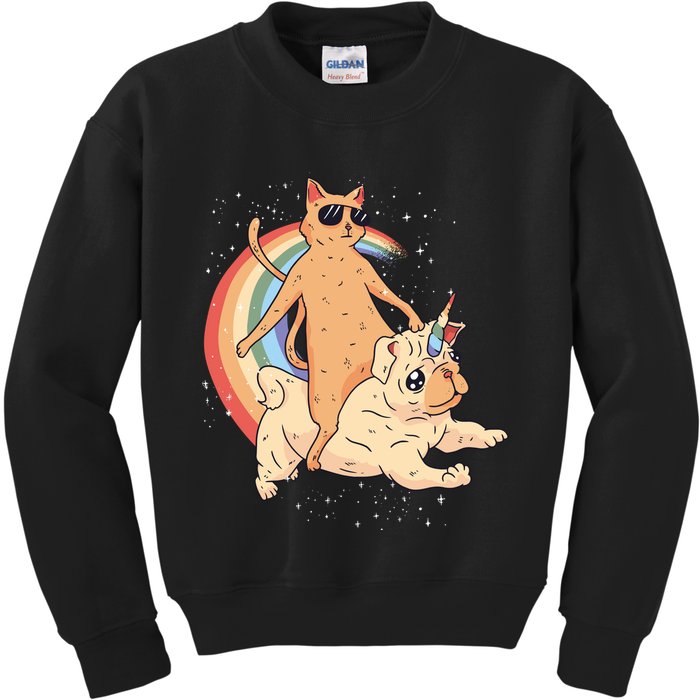 Cat Riding Unidog Funny Dog Unicorn Kids Sweatshirt
