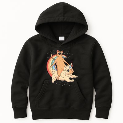 Cat Riding Unidog Funny Dog Unicorn Kids Hoodie