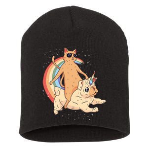 Cat Riding Unidog Funny Dog Unicorn Short Acrylic Beanie