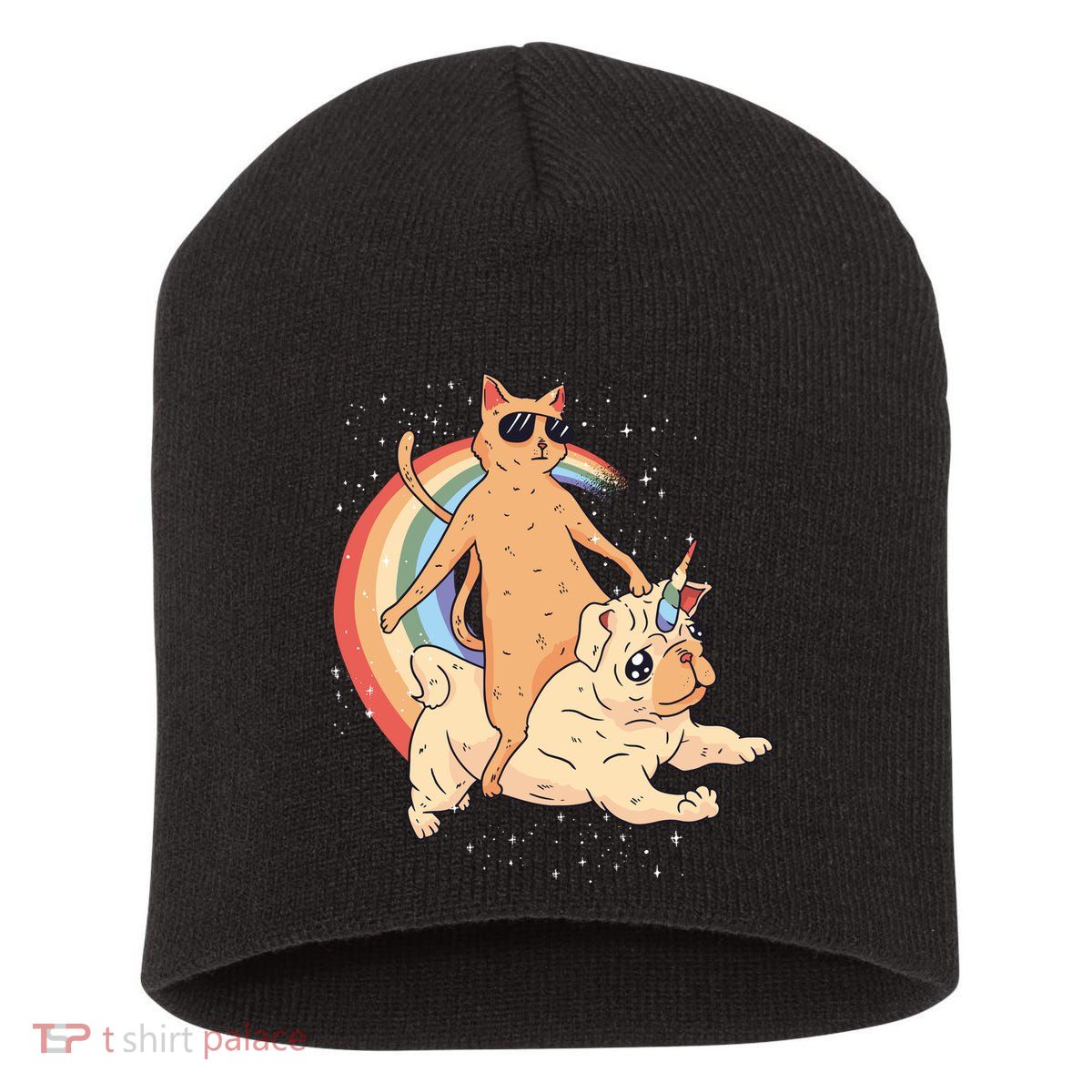 Cat Riding Unidog Funny Dog Unicorn Short Acrylic Beanie