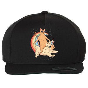 Cat Riding Unidog Funny Dog Unicorn Wool Snapback Cap