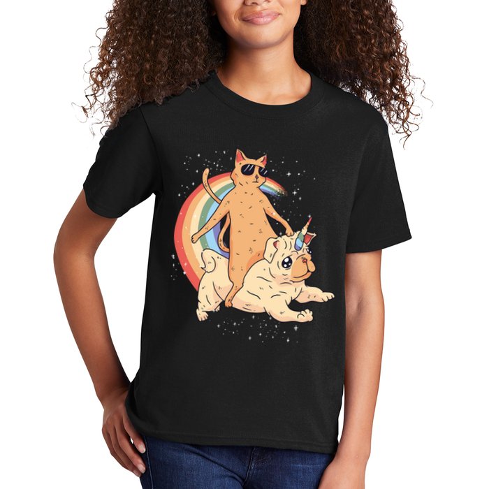 Cat Riding Unidog Funny Dog Unicorn Kids T-Shirt