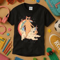 Cat Riding Unidog Funny Dog Unicorn Kids T-Shirt