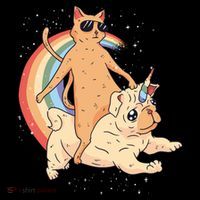 Cat Riding Unidog Funny Dog Unicorn Kids T-Shirt