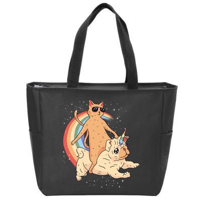 Cat Riding Unidog Funny Dog Unicorn Zip Tote Bag