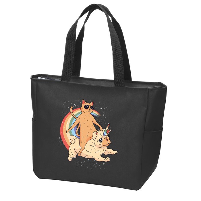 Cat Riding Unidog Funny Dog Unicorn Zip Tote Bag