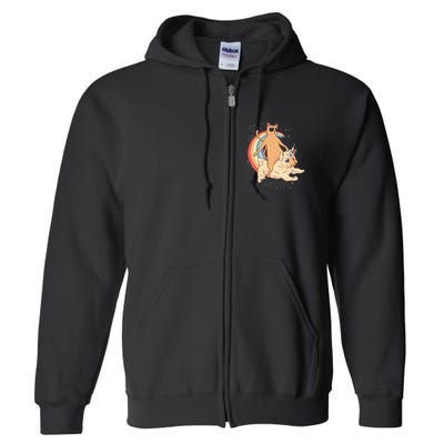 Cat Riding Unidog Funny Dog Unicorn Full Zip Hoodie