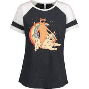 Cat Riding Unidog Funny Dog Unicorn Enza Ladies Jersey Colorblock Tee