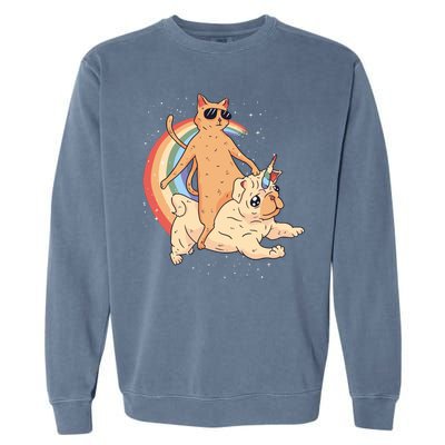 Cat Riding Unidog Funny Dog Unicorn Garment-Dyed Sweatshirt