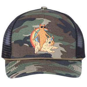 Cat Riding Unidog Funny Dog Unicorn Retro Rope Trucker Hat Cap