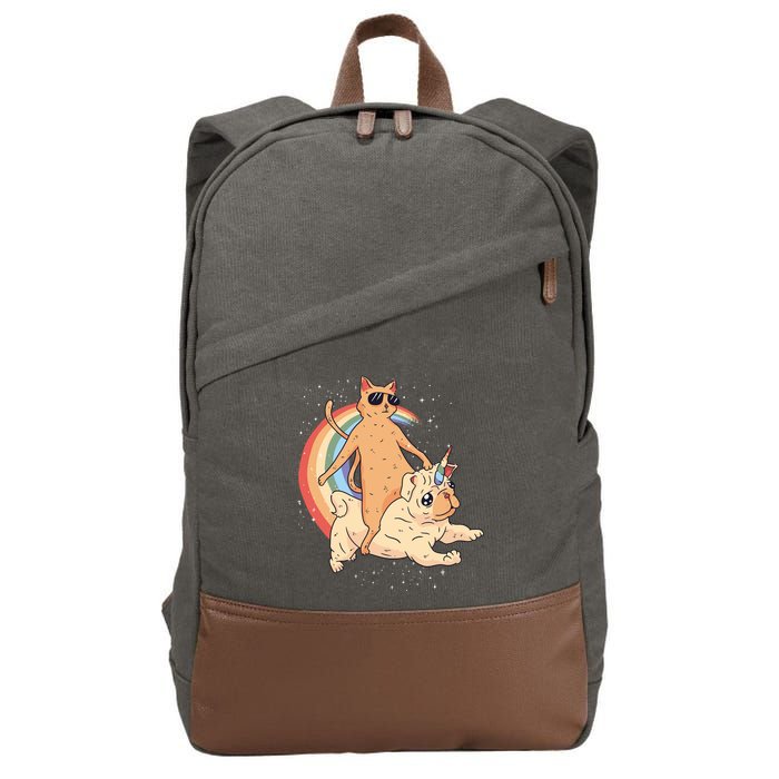 Cat Riding Unidog Funny Dog Unicorn Cotton Canvas Backpack