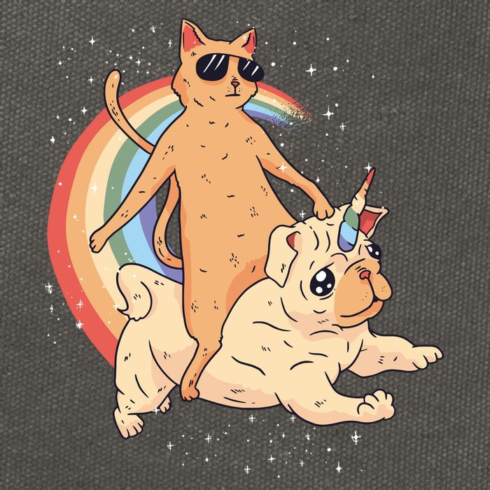 Cat Riding Unidog Funny Dog Unicorn Cotton Canvas Backpack