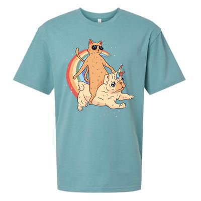 Cat Riding Unidog Funny Dog Unicorn Sueded Cloud Jersey T-Shirt