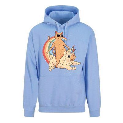 Cat Riding Unidog Funny Dog Unicorn Unisex Surf Hoodie