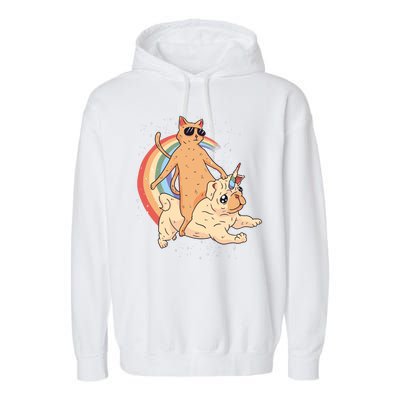 Cat Riding Unidog Funny Dog Unicorn Garment-Dyed Fleece Hoodie