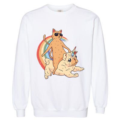 Cat Riding Unidog Funny Dog Unicorn Garment-Dyed Sweatshirt