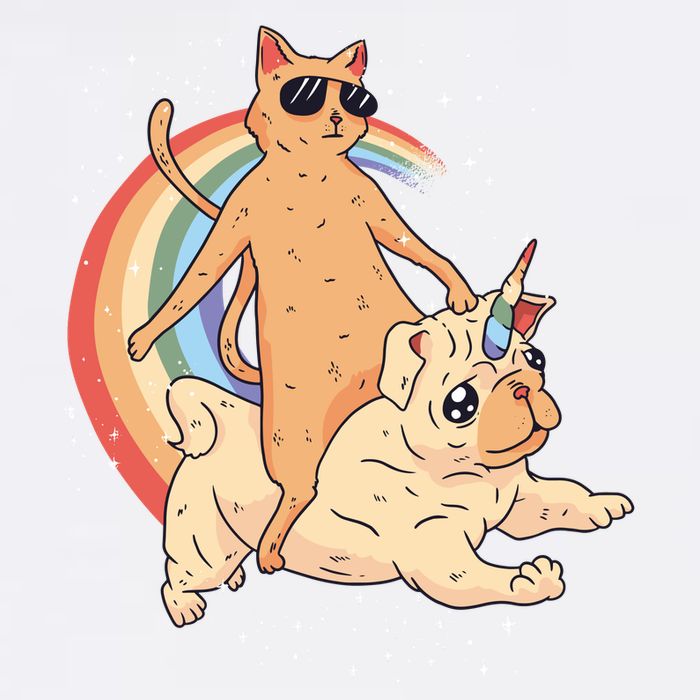 Cat Riding Unidog Funny Dog Unicorn Garment-Dyed Sweatshirt
