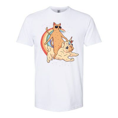 Cat Riding Unidog Funny Dog Unicorn Softstyle CVC T-Shirt