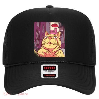 Cat Selfie Funny High Crown Mesh Back Trucker Hat