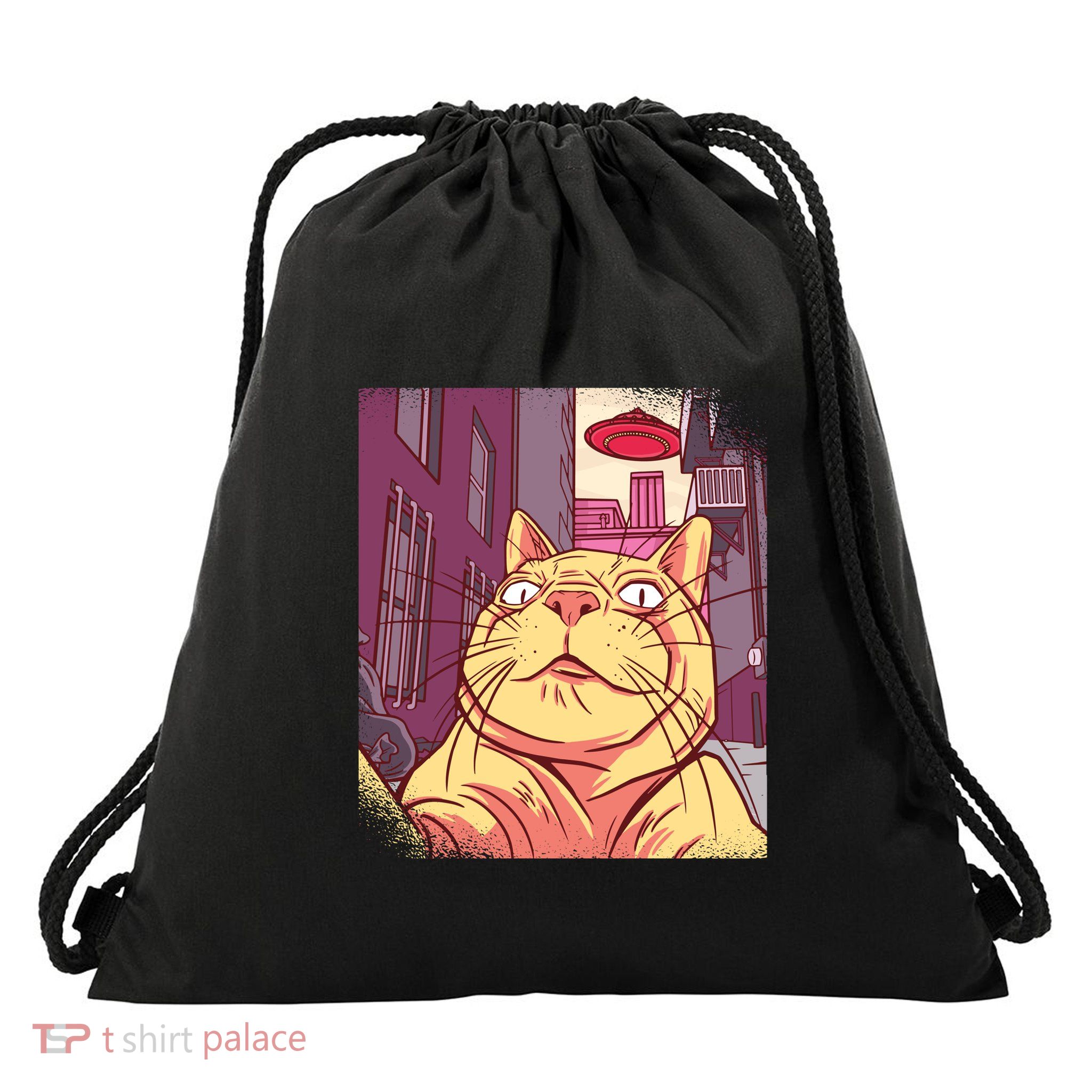 Cat Selfie Funny Drawstring Bag