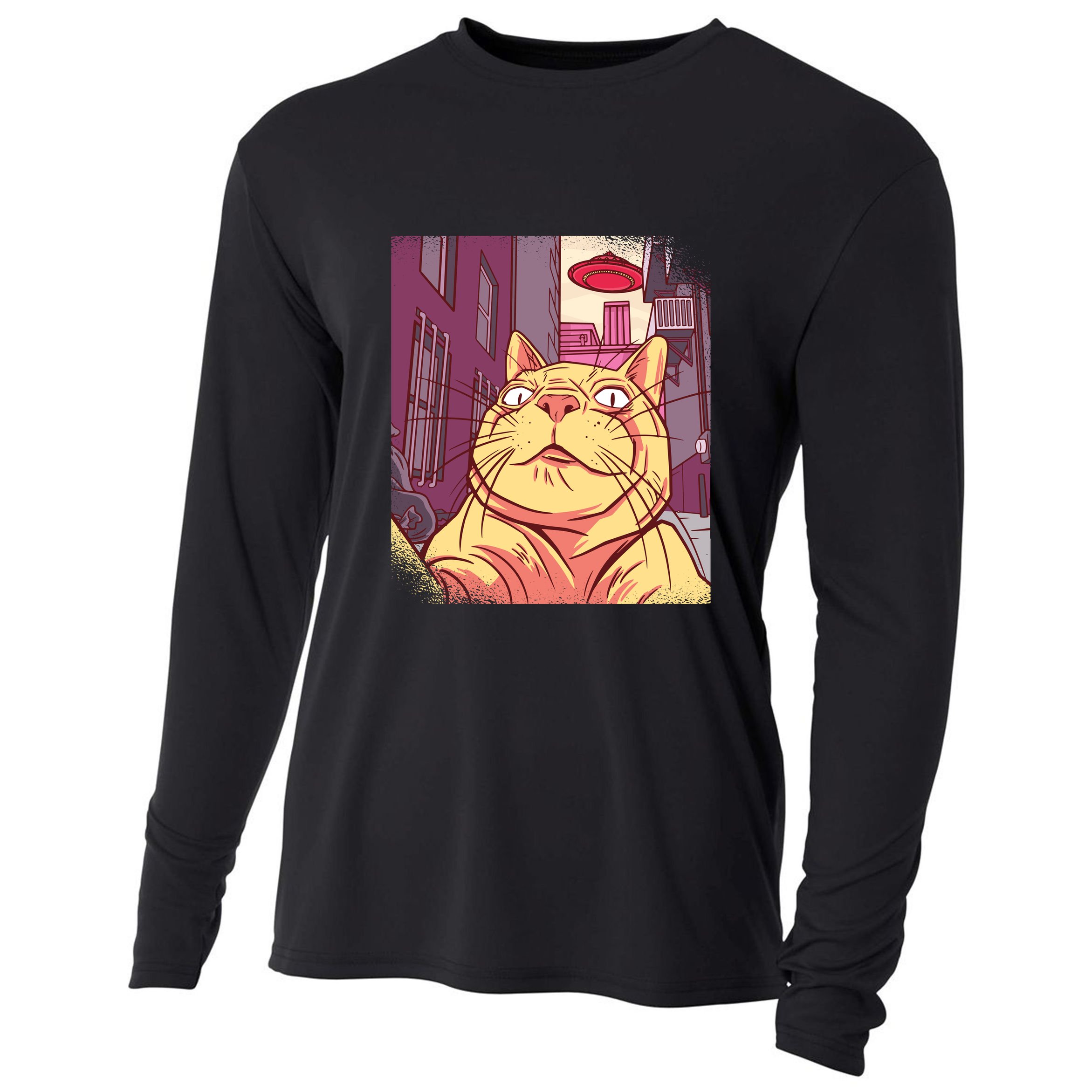 Cat Selfie Funny Cooling Performance Long Sleeve Crew