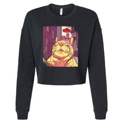 Cat Selfie Funny Cropped Pullover Crew