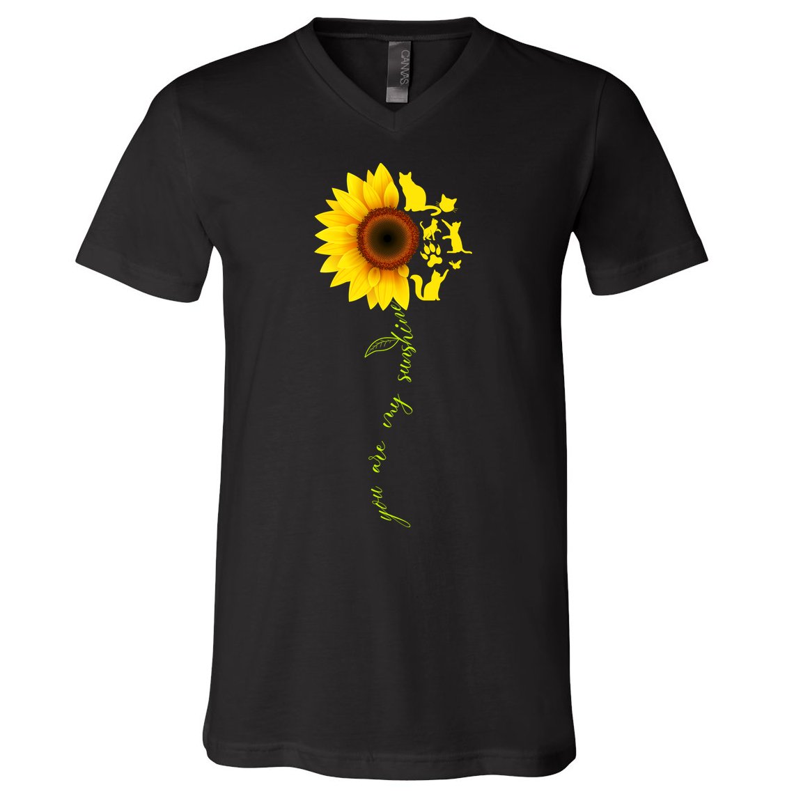 Cat Sunflower Sunshine V-Neck T-Shirt