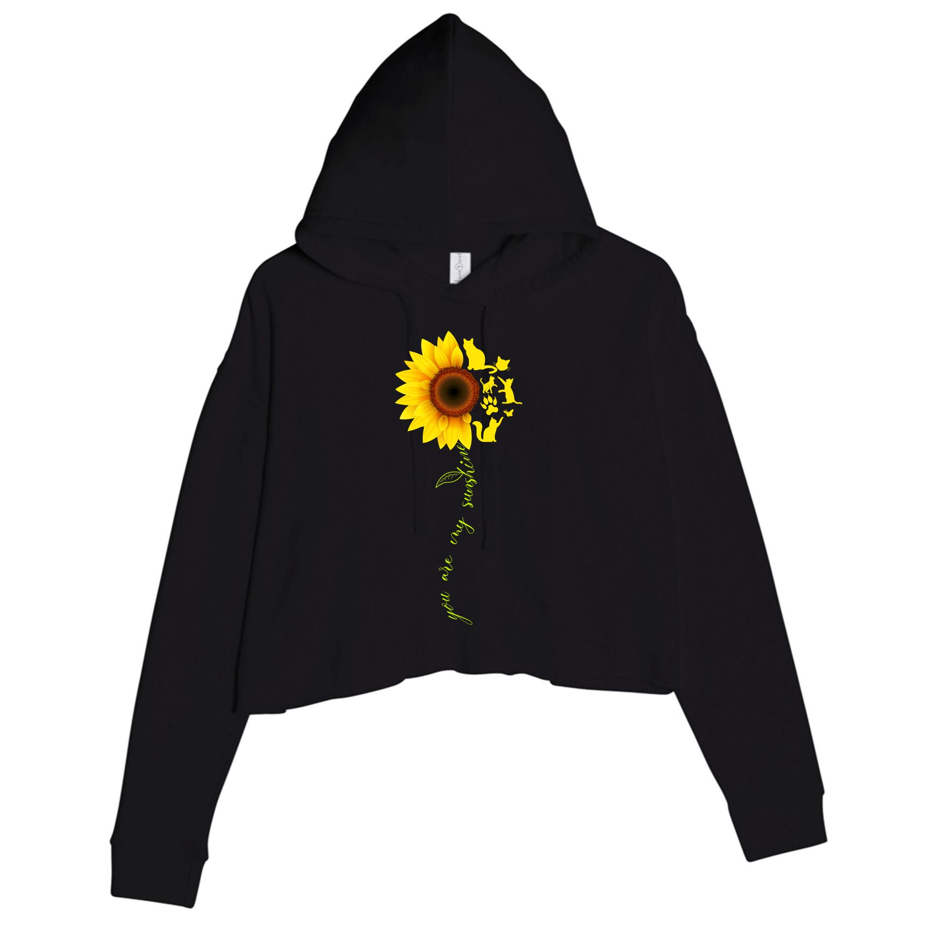 Cat Sunflower Sunshine Crop Fleece Hoodie