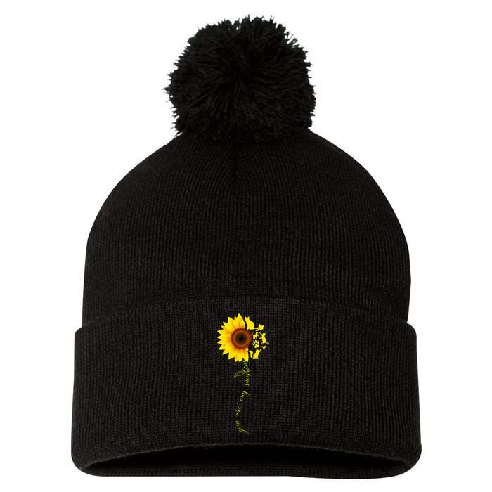 Cat Sunflower Sunshine Pom Pom 12in Knit Beanie