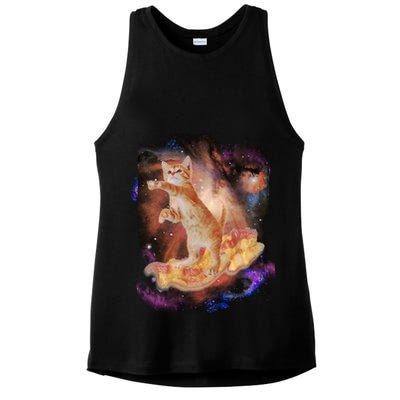Cat Surfing Bacon In Space Ladies PosiCharge Tri-Blend Wicking Tank