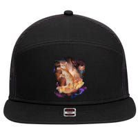 Cat Surfing Bacon In Space 7 Panel Mesh Trucker Snapback Hat