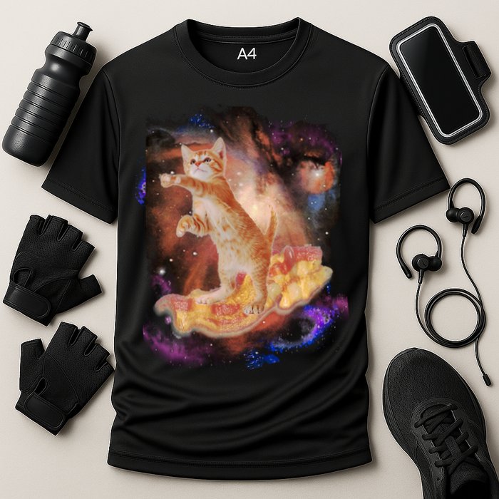 Cat Surfing Bacon In Space Performance Shirt
