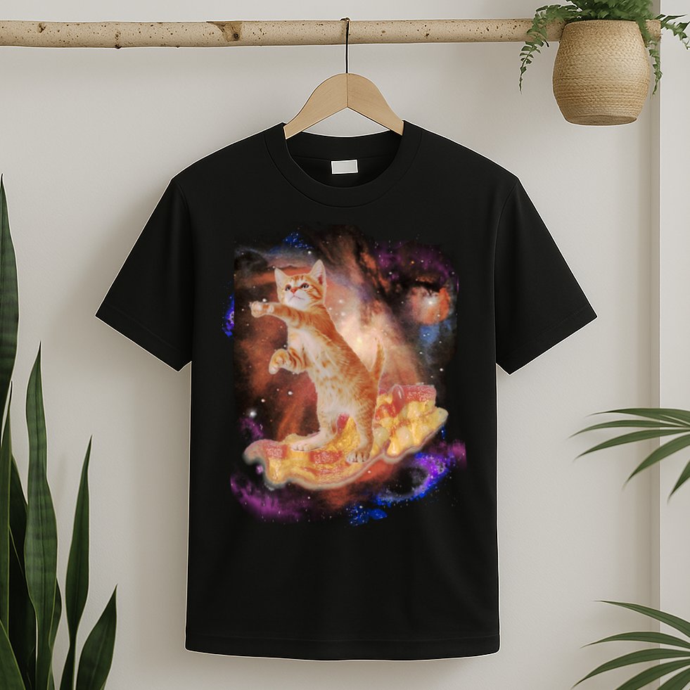 Cat Surfing Bacon In Space T-Shirt