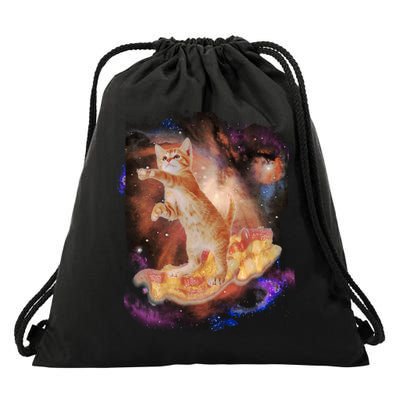 Cat Surfing Bacon In Space Drawstring Bag
