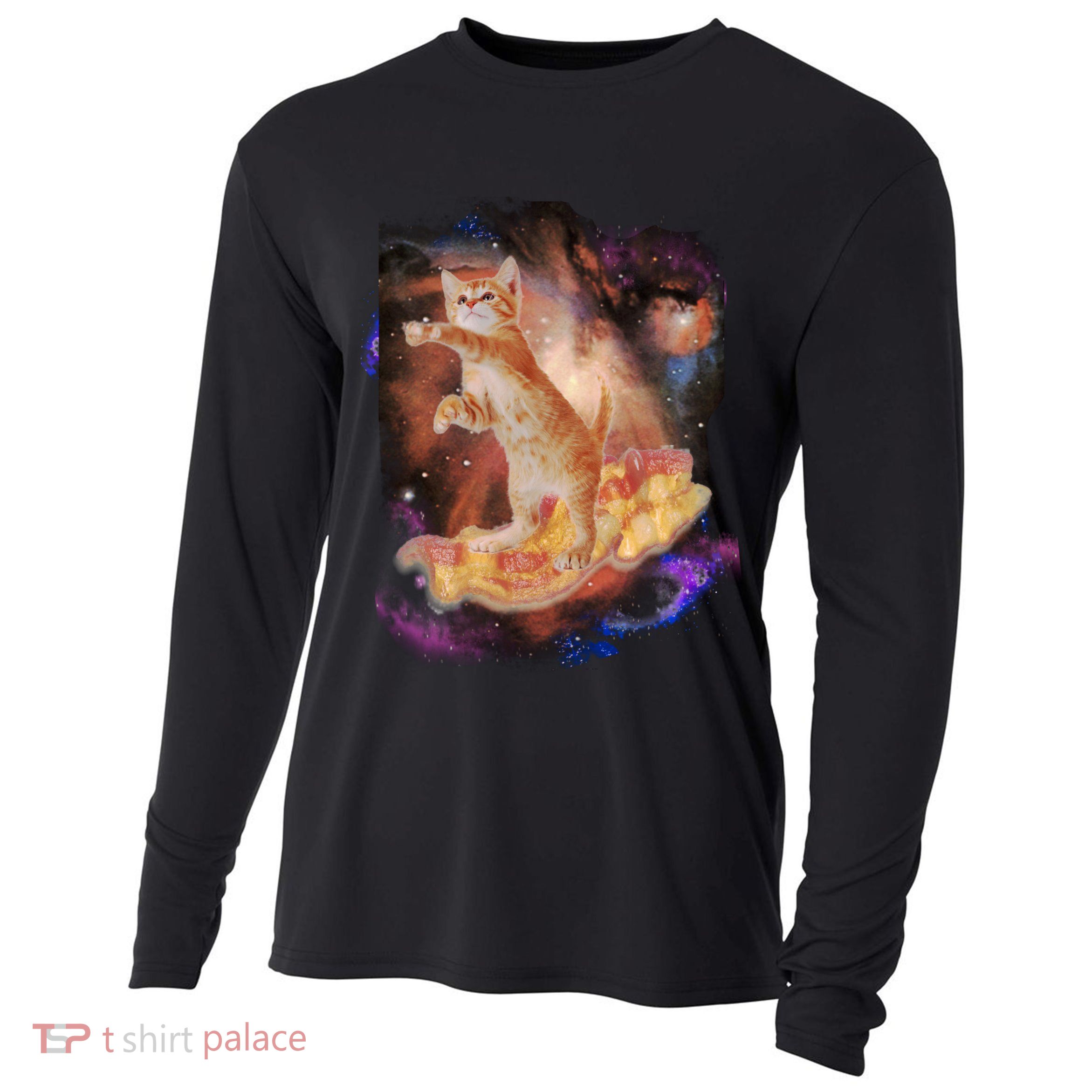 Cat Surfing Bacon In Space Cooling Performance Long Sleeve Crew