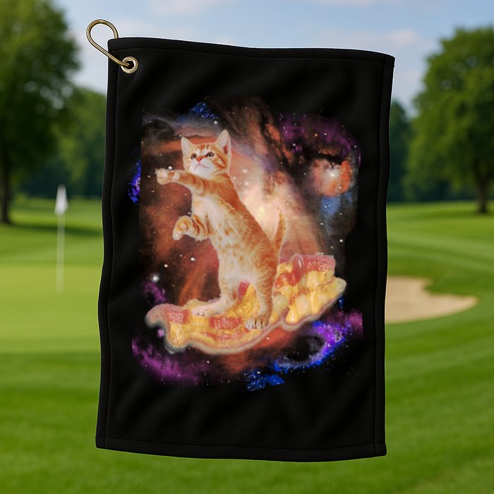 Cat Surfing Bacon In Space Golf Towel