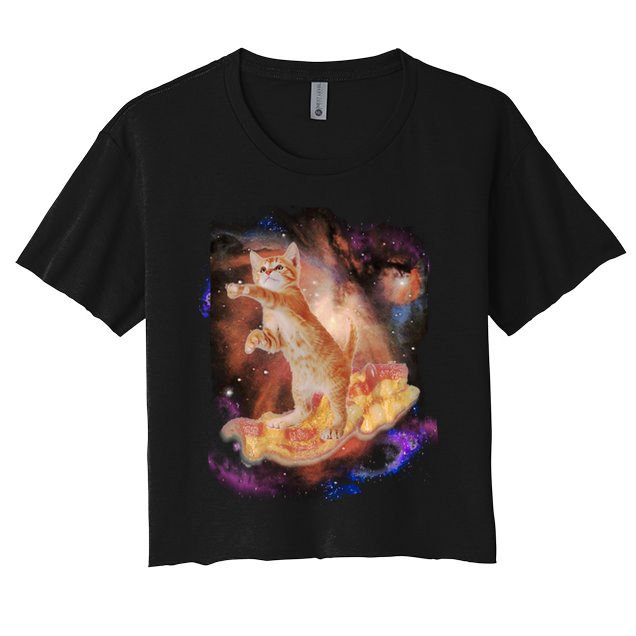 Cat Surfing Bacon In Space Crop Top
