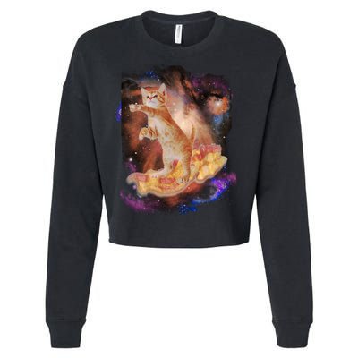 Cat Surfing Bacon In Space Cropped Pullover Crew