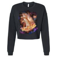 Cat Surfing Bacon In Space Cropped Pullover Crew