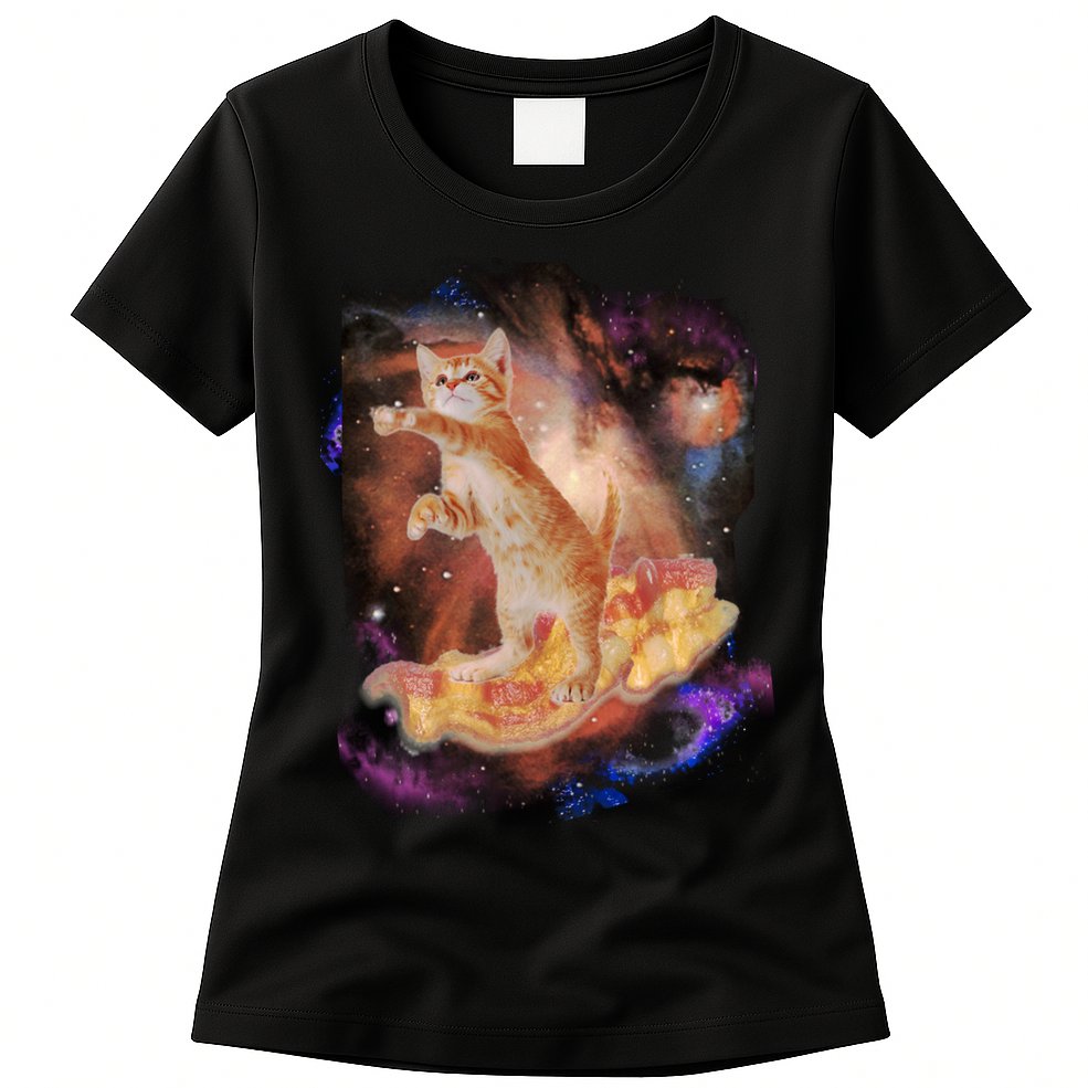 Cat Surfing Bacon In Space Womens T-Shirt