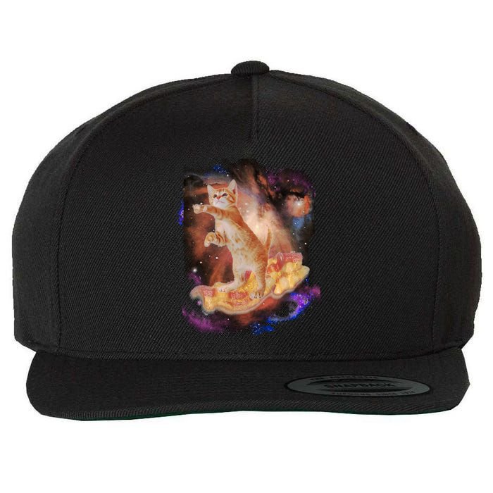Cat Surfing Bacon In Space Wool Snapback Cap