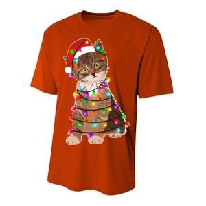 Cat Tangled in Christmas Lights Santa Kitten Performance Sprint T-Shirt