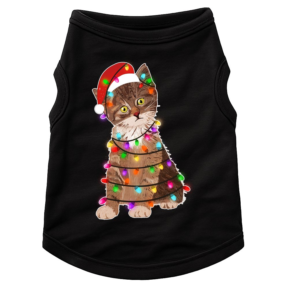 Cat Tangled in Christmas Lights Santa Kitten Doggie Tank